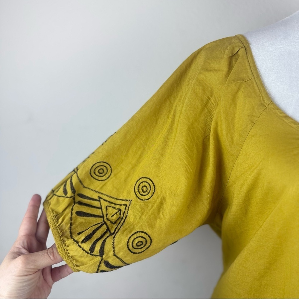 Michael Kors Mustard Yellow Embroidered Boho Tunic‎ Dress M - Picture 5 of 12